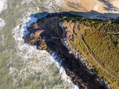 Aerial View of Morro da Guarita with Waves Crashing in Torres, Brazil