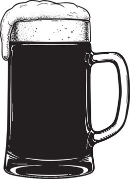 Hand drawn illustration of a glass mug filled with cold frothy beer isolated on transparent background, Vector