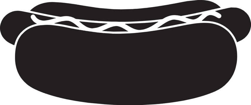 Black silhouette icon of a hot dog snack with mustard on top isolated on transparent background, Vector