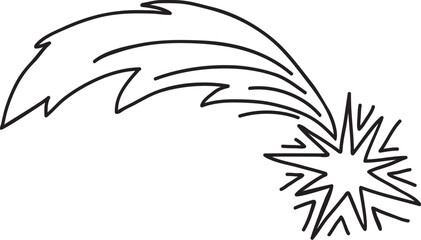 Shooting star, falling cosmos meteorite doodle. Flying Christmas star tail line symbol, falling space comet trail outline isolated vector sign or shooting meteorite burst linear icon © Vector Tradition