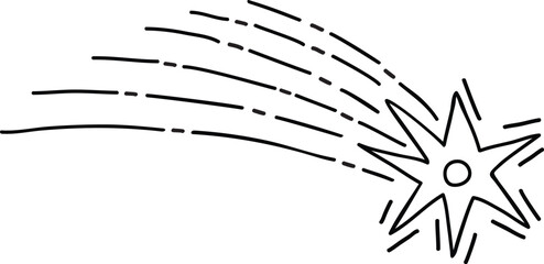 Shooting star, falling cosmos meteor doodle. Shooting Christmas star trail outline sign, falling meteorite tail linear isolated vector symbol or flying galaxy meteor burst thin line icon © Vector Tradition