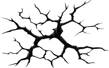 Fototapeta premium Ground strike crack, soil split or break hole. Dry soil drought damage crack isolated vector effect, ground earthquake fracture break or earth disaster hit or strike hole