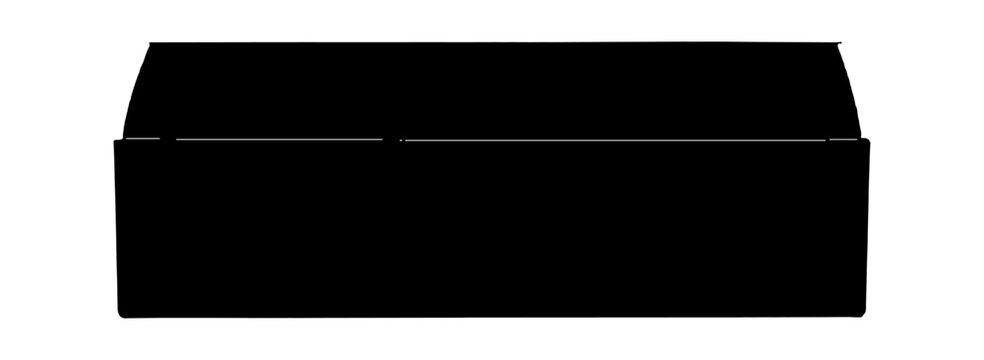 Black silhouette of a long rectangular cardboard shipping box with a closed lid shown from the front view isolated on transparent background, Vector