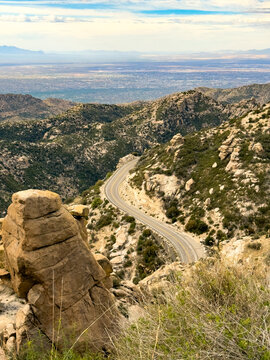 Curvy mountain road overlook viewpoint Tucson Arizona Mount Lemmon desert
