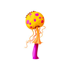 Obraz premium Magic fly agaric cartoon spotted fairytale fungi isolated. Vector poisonous hallucinogen psychedelic mushroom, toadstool extraterrestrial magic fungi, ui game user interface design element