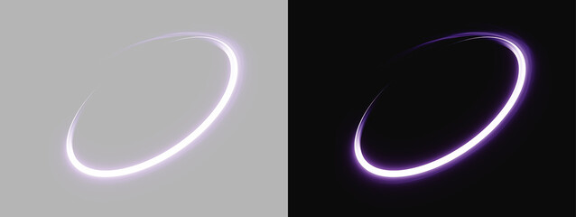 purple neon orbit curve or minimalist glowing light trail swirl design element © Olena