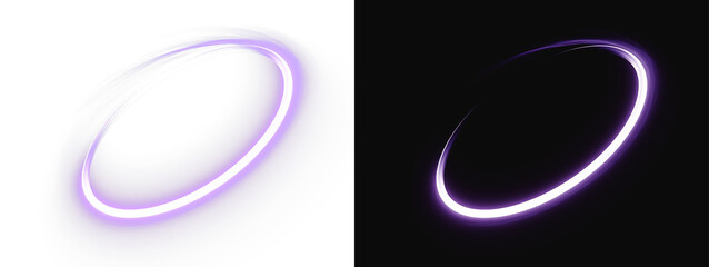 purple neon orbit curve or minimalist glowing light trail swirl design element © Olena