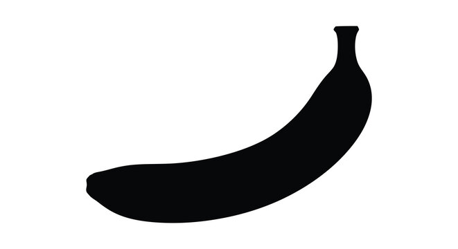 A curved banana fruit depicted as a black silhouette yellow tropical