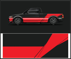 Fototapeta premium Dynamic Red and Black Pickup Truck Wrap Design