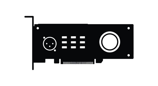 Graphics card with ports and fan black silhouette adapter video display