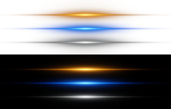 Abstract Horizontal Lens Flare Light Effect on Transparent Background. Vector lights lines on png.