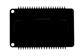Fototapeta premium Black silhouette icon of a rectangular electronic printed circuit board with pins isolated on transparent background, Vector