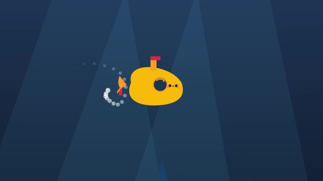 cute loading yellow submarine navigating deep blue ocean waters with light rays and bubbles
