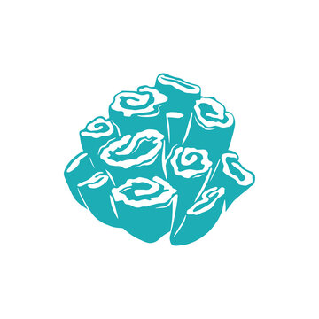 Hard mushroom coral isolated blue Button zoanthids icon. Vector blue aquarium invertebrates polyp, zoanthus species, zoas sea mat coral. Nautical fauna and coral reef object, underwater seaweed plant
