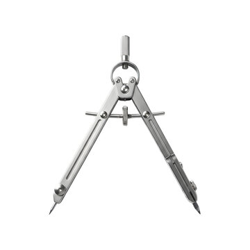 Professional metallic drafting compass tool for precise mathematical geometry and technical engineering design projects isolated on a white on transparent background