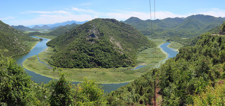 View of a curve of the Crnojević River in Montenegro in summer from Pavlova Strana Rijeka Crnojeviča Viewpoint