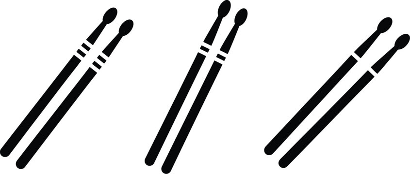 Minimalist black drumstick vector illustration featuring three sets of musical percussion tools for rhythmic designs