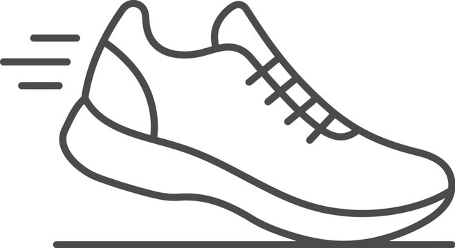 Minimalist vector graphic illustration of a running shoe showing speed lines in a clean flat style
