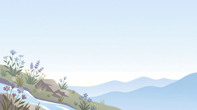 Minimal alpine wildflower ridge with mountain copy space