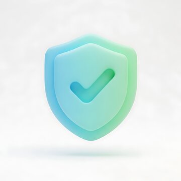 3D rendered shield icon with a checkmark symbol representing digital security and verification