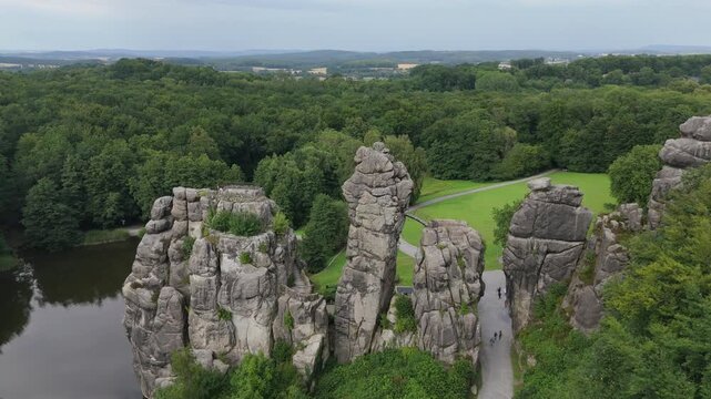 Externsteine Rock Formation Wide Angle Aerial View
