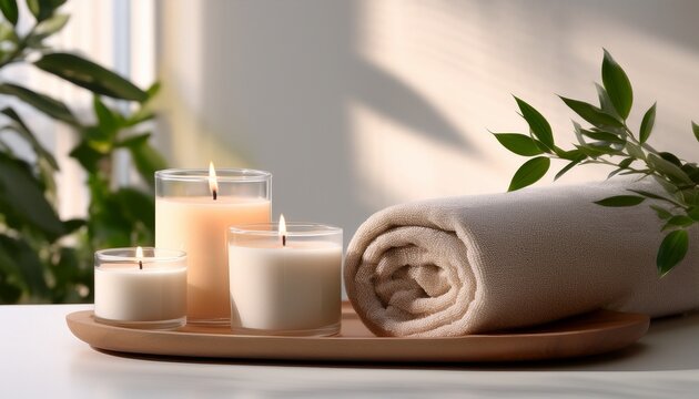 Velas Aromaticas En Escena De Spa Minimalista