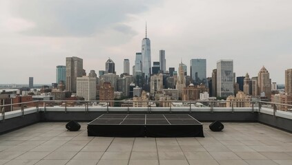 Obraz premium Rooftop Stage With City Skyline View During Cloudy Weather in New York
