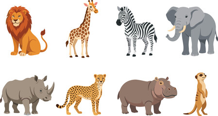 African safari animals set including lion giraffe zebra elephant rhino cheetah and hippo © MDAJIZUL