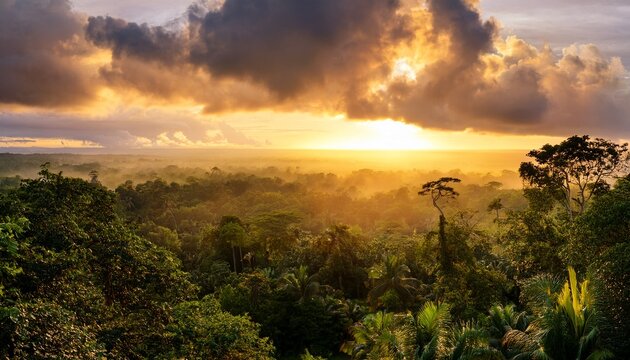 Selva Y Cielo Con Nubes A La Hora Del Atardecer