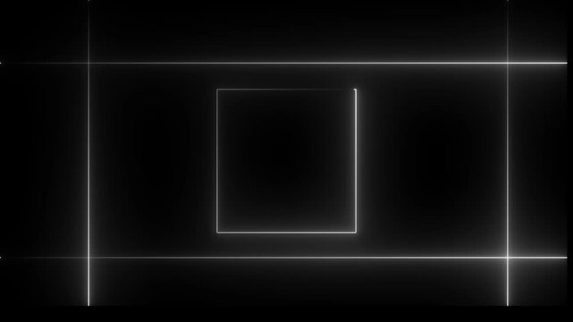 Neon Lights motion white color loops square motion draws on black background linear lamp Beautiful abstract square light line moving fast Colors.