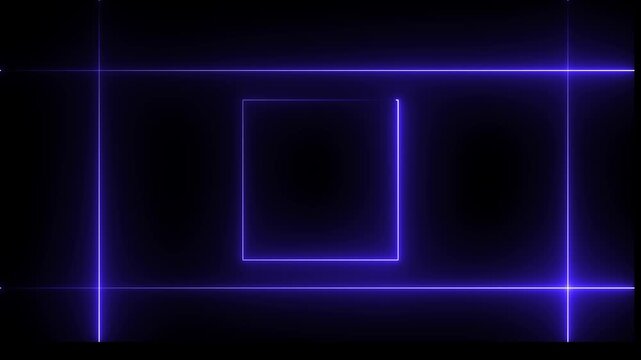 Neon Lights motion violet color loops square motion draws on black background linear lamp Beautiful abstract square light line moving fast Colors.