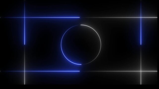 Cyan color glowing neon white and blue color Lights motion loops circle rectangle motion draws and beautiful on black background linear lamp Beautiful abstract square light line moving fast Colors. 4k