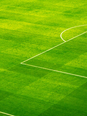Obraz premium Vivid green soccer field showcasing a perfectly manicured pitch ready for exciting matches and passionate fans to enjoy