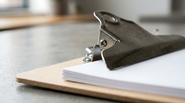Wooden clipboard with blank paper