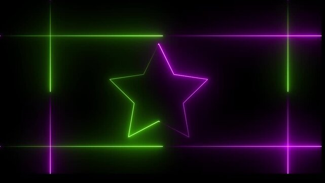 Cyan color NEON Lights motion loops star in rectangle motion draws and beautiful lights background linear lamp Beautiful abstract square light line moving fast Colors