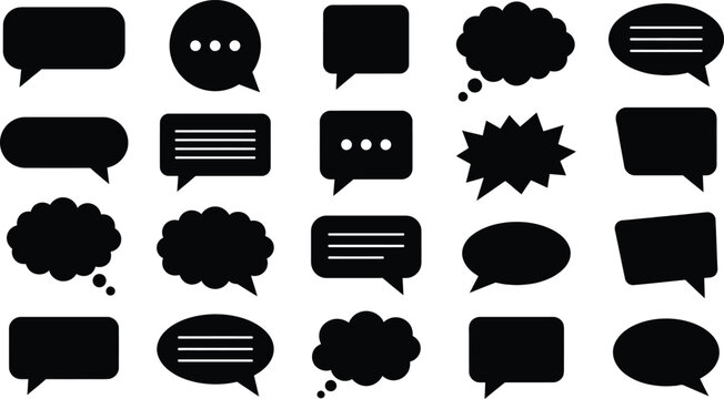 Set of black speech and thought bubbles for website design