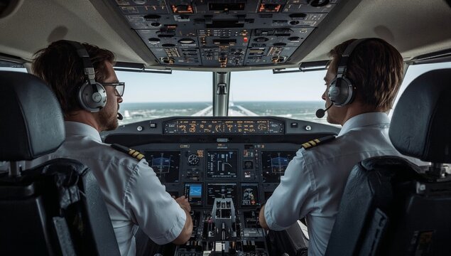 Pilot Prepares for Takeoff From the Cockpit at the Airport During a Clear Day
