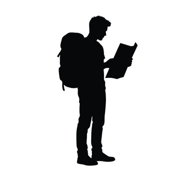 Silhouette of man reading a newspaper. Business professional reviewing daily news in black and white vector art. Modern commuter staying informed o...