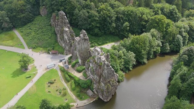 Aerial Anticlockwise Panorama Externsteine River Bend