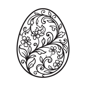 Easter egg drawing with floral pattern and swirls