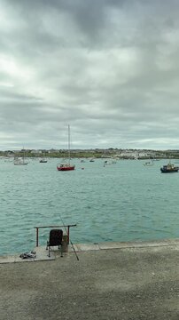 Holyhead Town Harbour Marina with Moored Sailboats, Anglesey, North Wales, UK