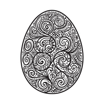 Decorative easter egg with ornate black floral patterns