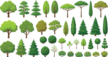 Large collection of vector tree and bush illustrations for garden landscape design and outdoor environment projects © MdDulal