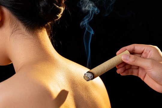 Close-up of cigarette smoke near woman's neck