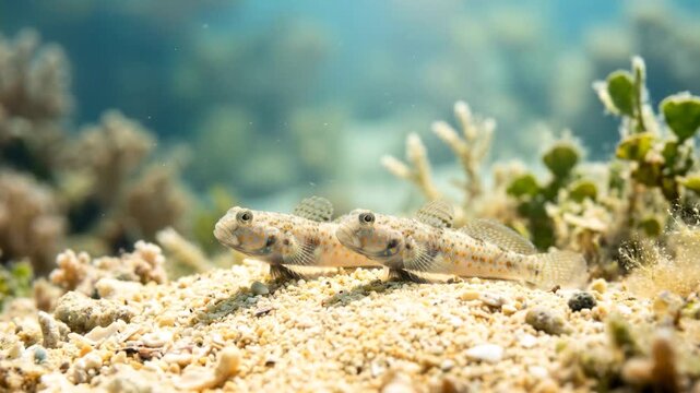 two goby fish underwater close up in great barrier reef australia morning light video