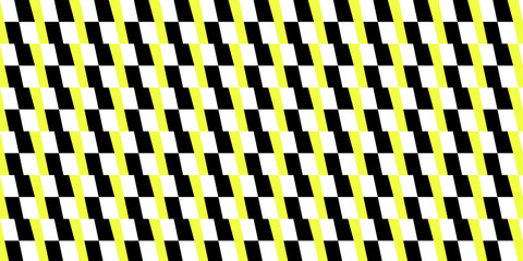 Obraz premium Checkerboard pattern with black white and yellow diagonal lines creating optical illusion