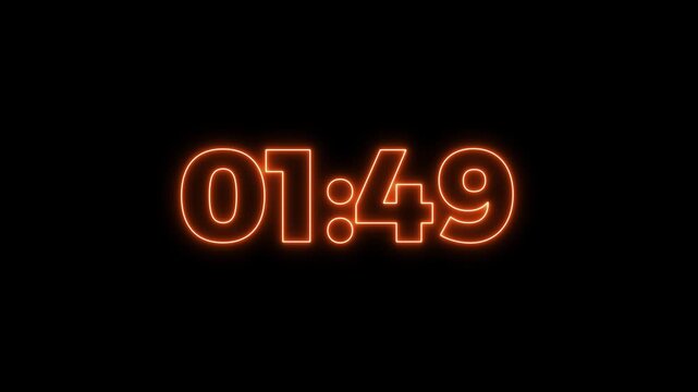 2 minute stopwatch countdown , analog neon clock icon animation on black background .2 minute countdown timer animation.