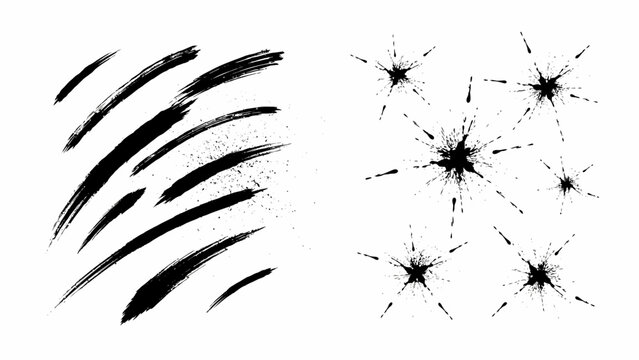 Abstract brush stroke and starburst collection. Dynamic paint splashes with explosive artistic elements. Modern vector illustration for branding, posters and creative backgrounds.