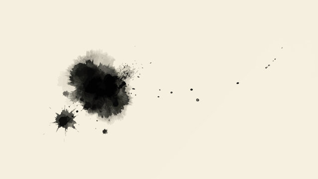 Abstract black ink splash collection with scattered paint drops. Modern liquid splatter textures for artistic backgrounds and creative design. Vector illustration.