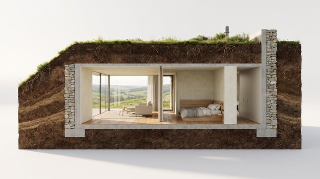 Earth Sheltered House Cutaway Showing Passive Thermal Layers